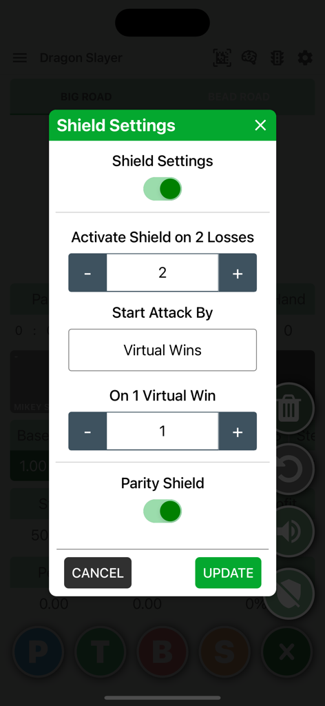 Rigel Castle Baccarat - Rigel Castle Baccarat interface showing risk management shield settings