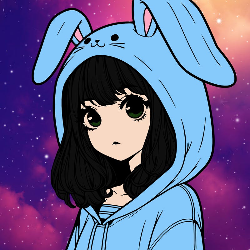 realistic girl wearing a bunny hoodie
