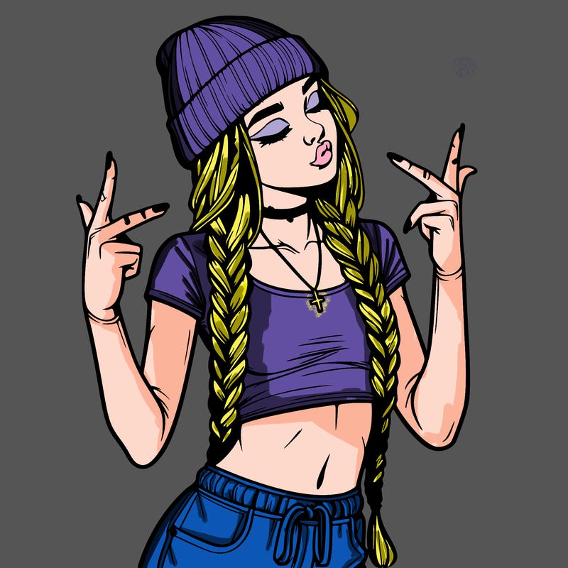 realistic teenage girl with braids and a beanie and crop top doing 🫶🏼