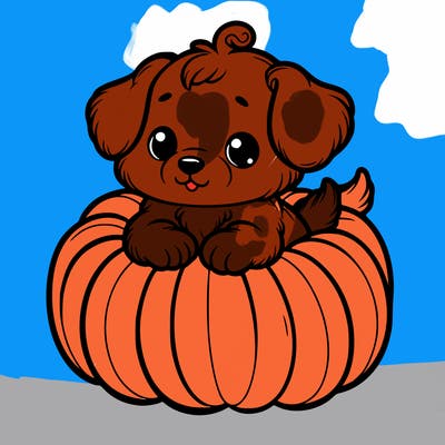 cute little puppy in a pumpkin