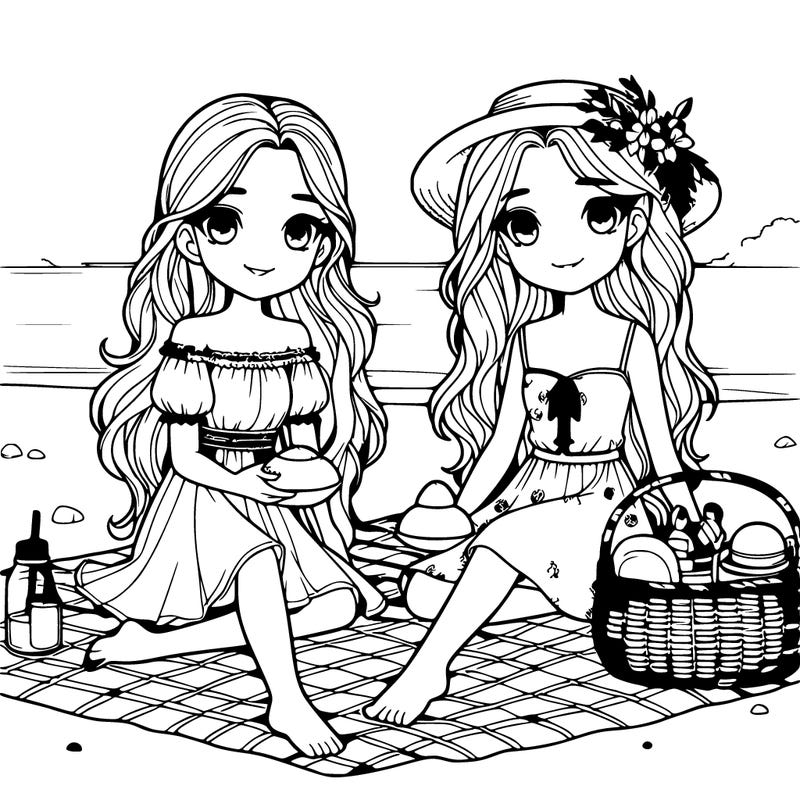 two beautiful girls having a picnic on the beach