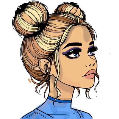realistic girl with buns on the top of her head