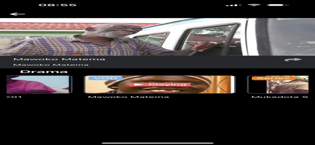 Z+ - Z plus app interface showing a Zimbabwean drama series under the video on demand section