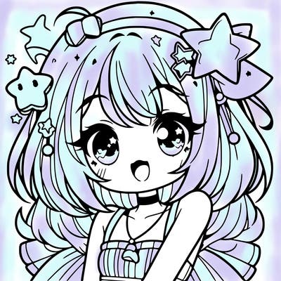 cute anime girl with star accessories