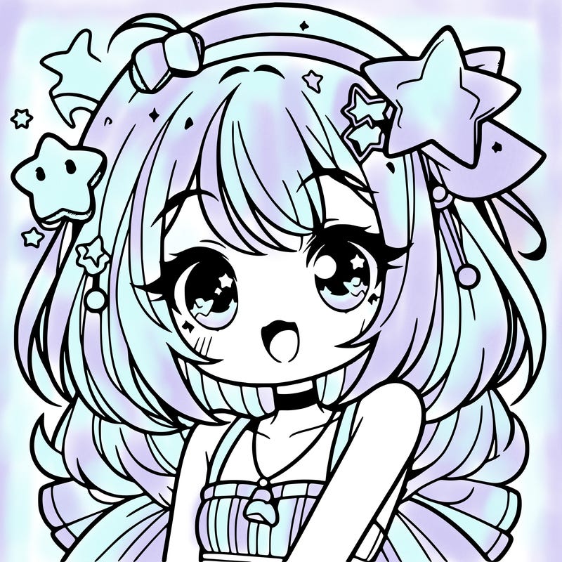 cute anime girl with star accessories