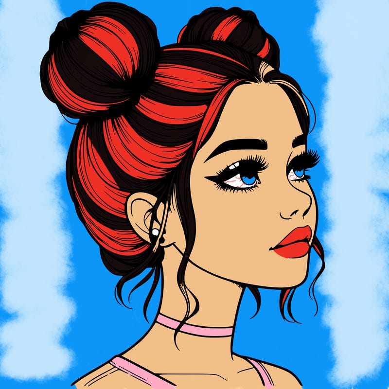 realistic girl with buns on the top of her head