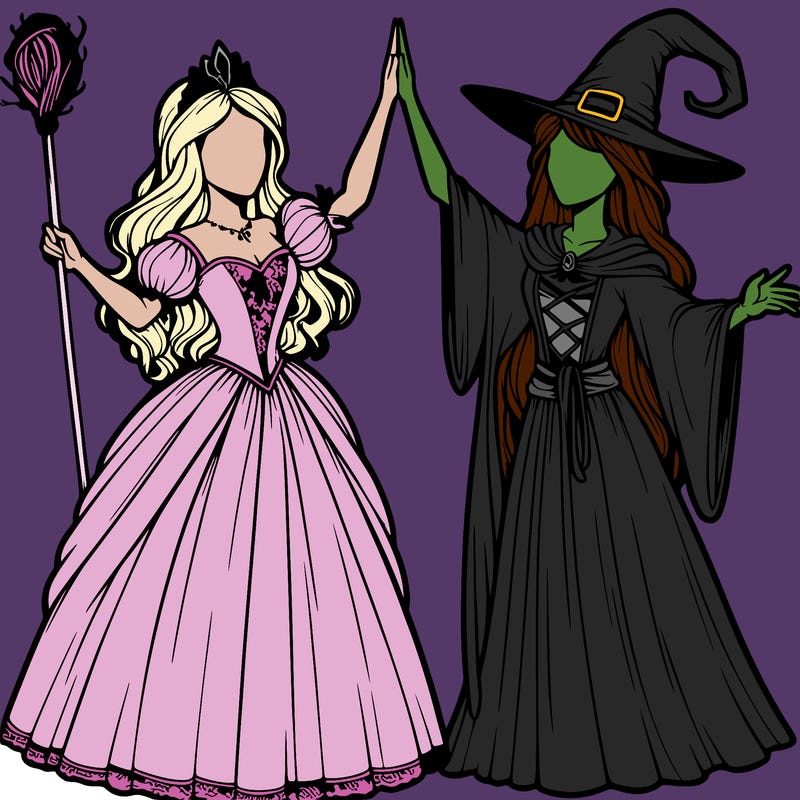 detailed realistic split of a princess and a witch