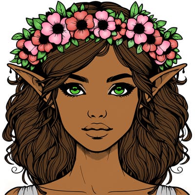 realistic female elf with flower crown