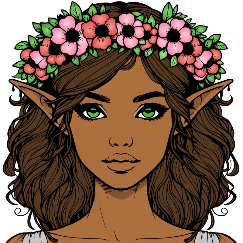 realistic female elf with flower crown