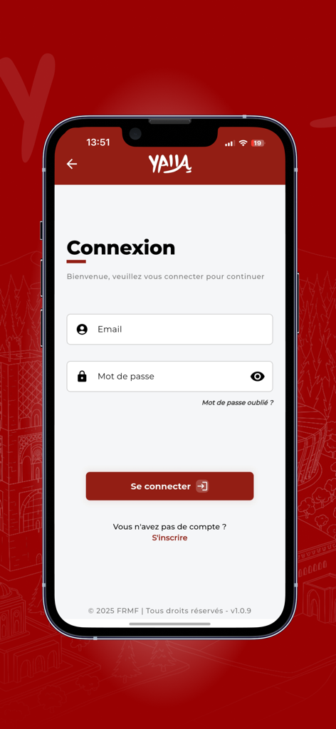 YALLA mobile app login screen with email and password fields