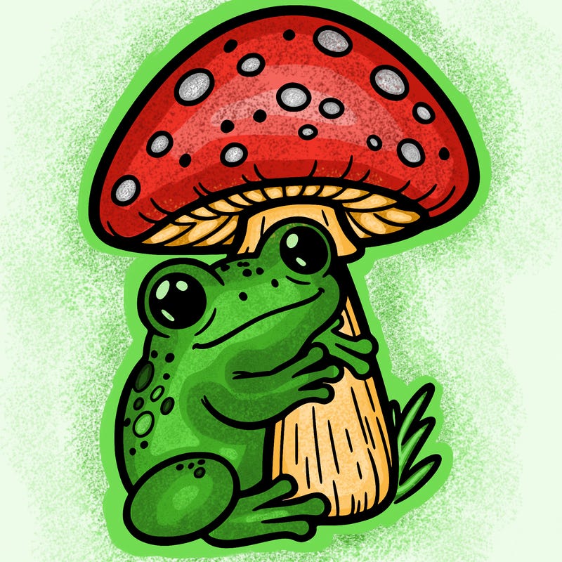 frog with mushroom on its head