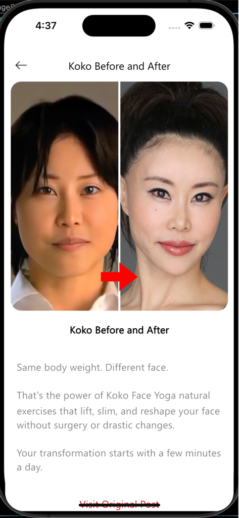 Koko Face Yoga - Before and after facial transformation results from Koko Face Yoga natural exercises