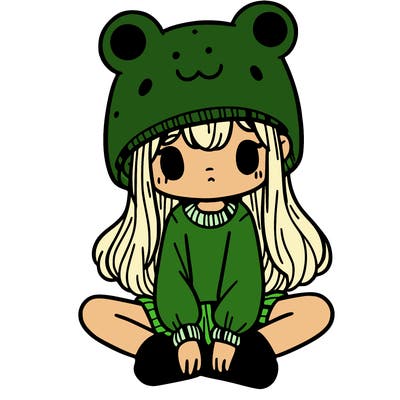 a girl wearing a frog hat and some frog socks