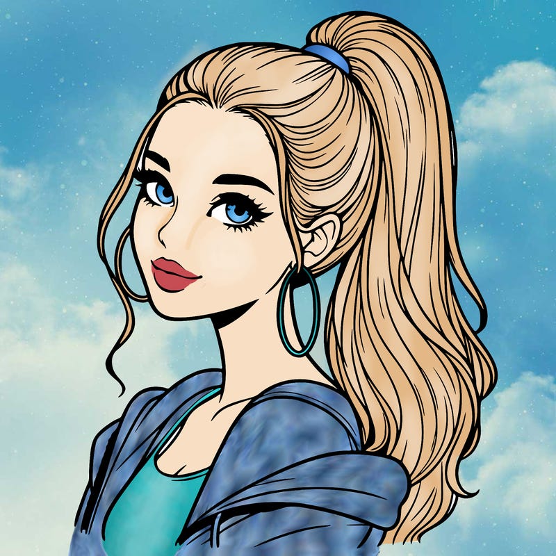 realistic girl with a high ponytail