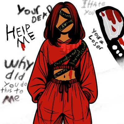 realistic girl faceless with baggy pants and a crop top