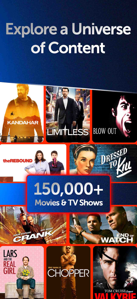 A collection of movie posters including Limitless and Crank on the Fawesome app showcasing over 150000 movies and TV shows.