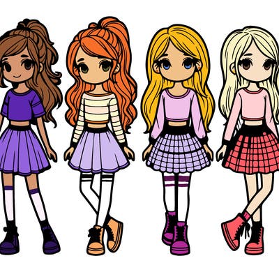 girls in skirts and tops