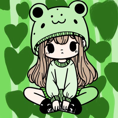 a girl wearing a frog hat and some frog socks