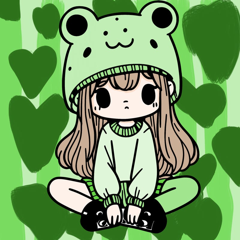 a girl wearing a frog hat and some frog socks
