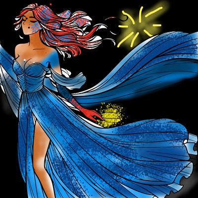 realistic woman in dress flowing the the wind