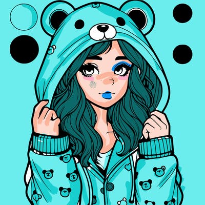 realistic girl in a animal pjs hoodie