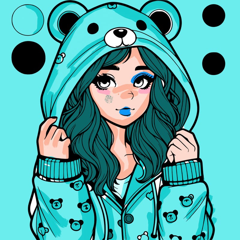 realistic girl in a animal pjs hoodie