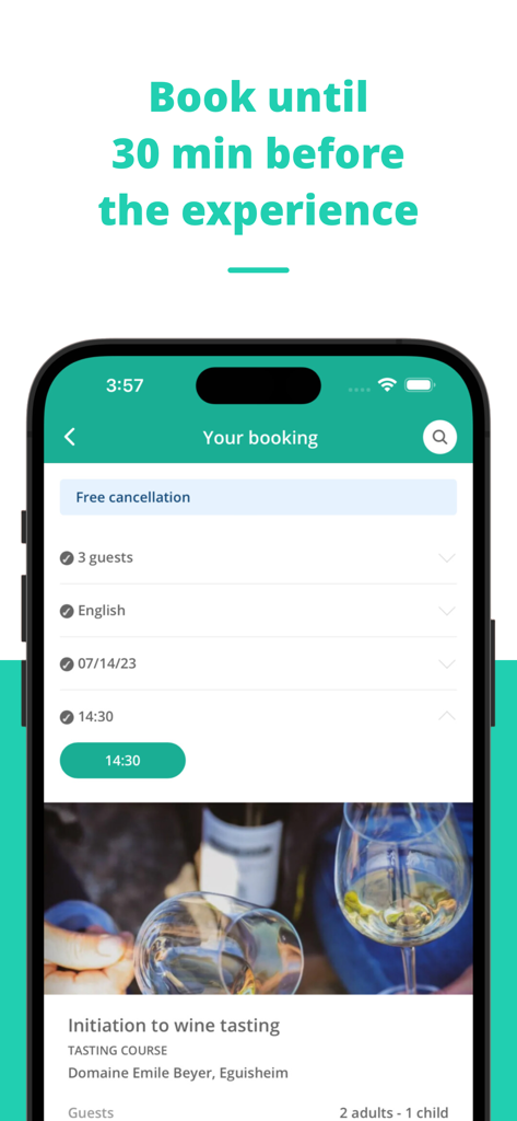 Rue des Vignerons - Rue des Vignerons mobile app screen showing booking details for a wine tasting at Domaine Emile Beyer