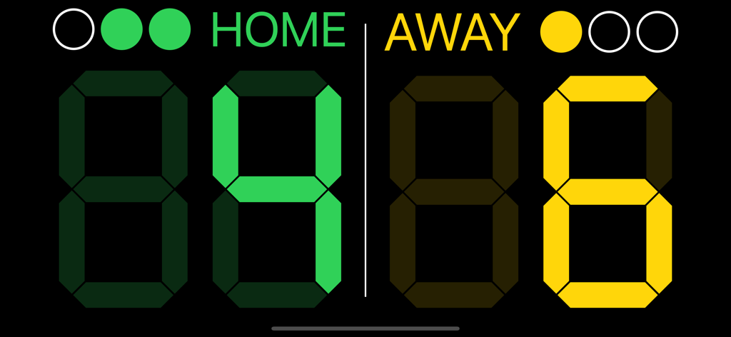 Coach's Edge - Digital scoreboard displaying scores for home and away teams