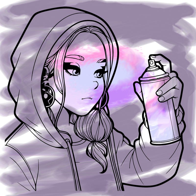 a realistic girl, spray painting