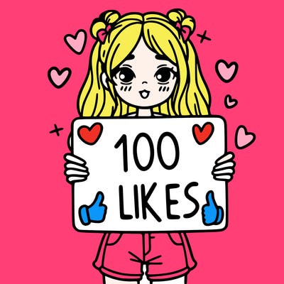 girl holding a sign saying 100 likes