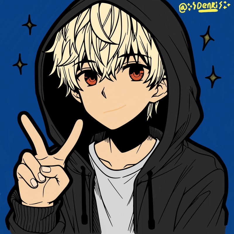 teenage manga boy in a hoodie, doing ✌
