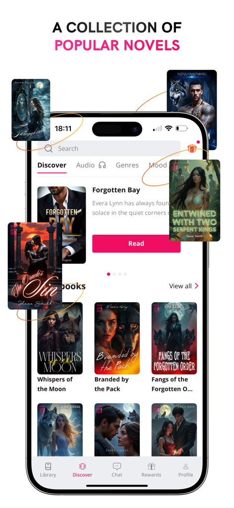 Epicbooks Romantic Novels - Smartphone screen displaying a collection of popular romance novels on the Epicbooks app discover page.