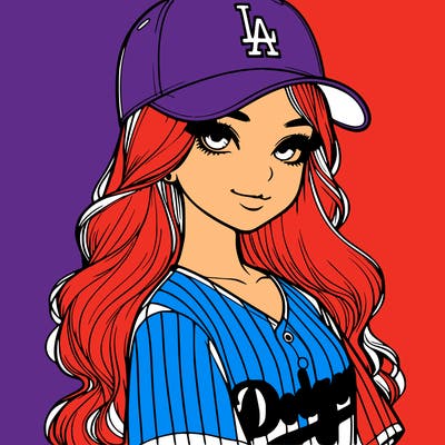girl with dodgers jersey and hat realistic