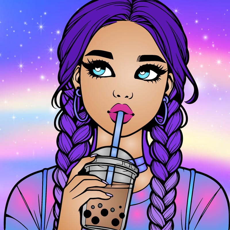 realistic girl with braided hair drinking boba