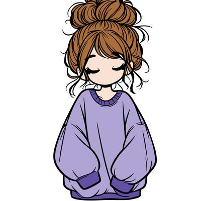 girl with baggy sweatshirt and messy bun