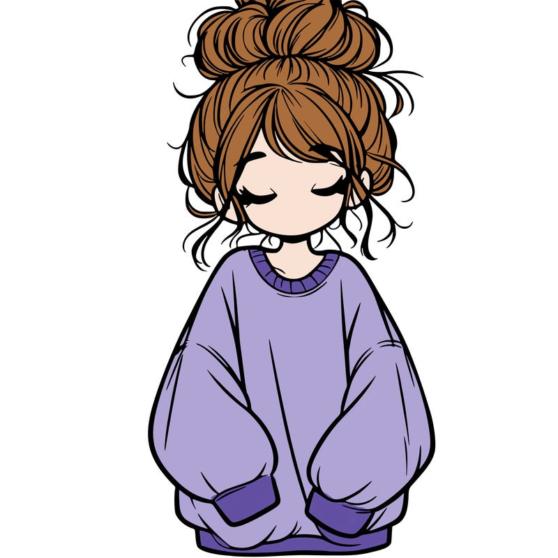 girl with baggy sweatshirt and messy bun
