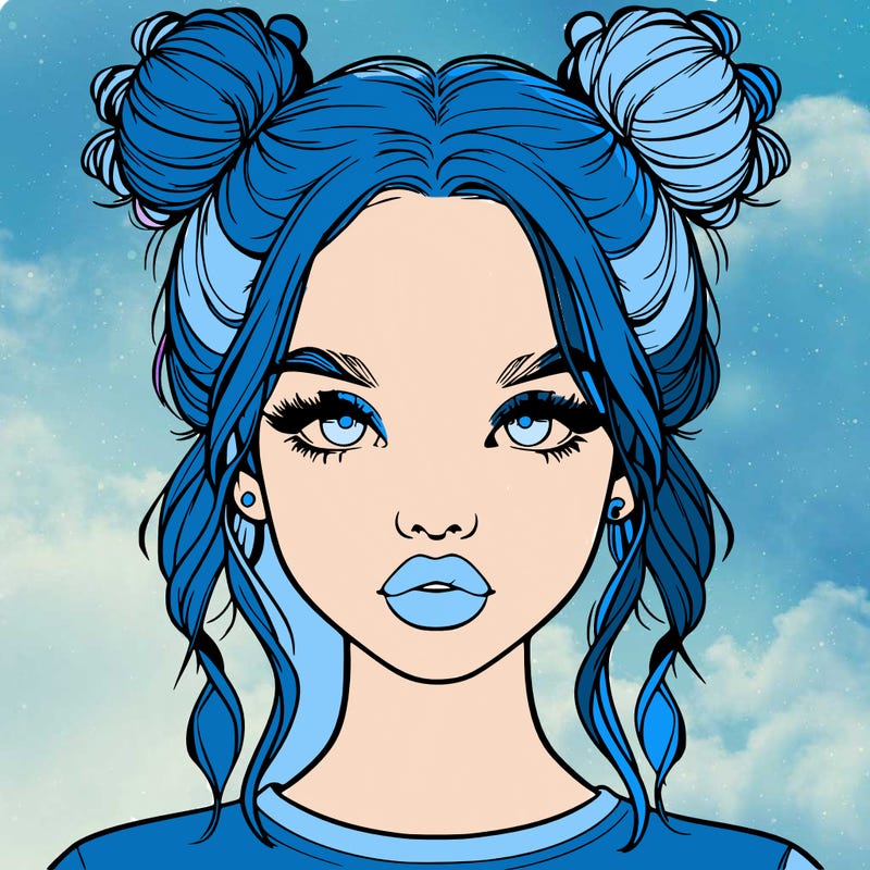 realistic girl with two buns in hair and lips