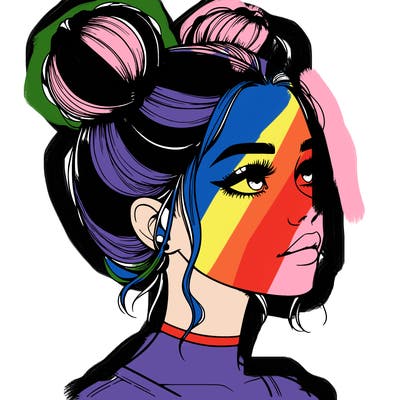 realistic girl with buns on the top of her head