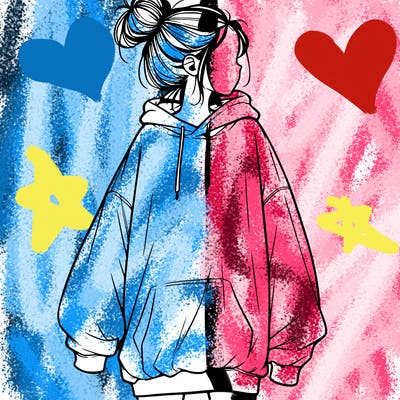 realistic girl with a oversized sweatshirt on and a bun