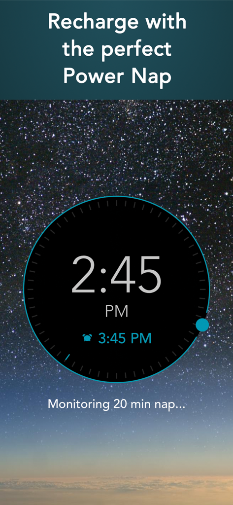Power Nap Tracker: cycle timer - Interface of Power Nap Tracker app monitoring a 20 minute nap session
