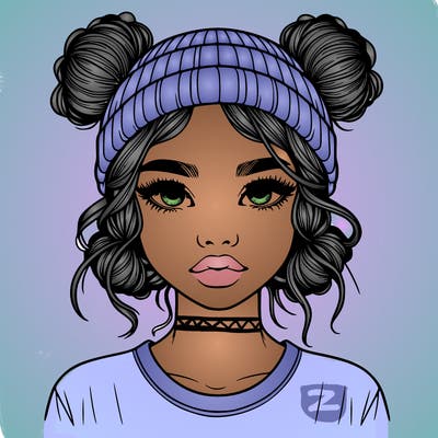 realistic girl with buns in her hair with a beanie on