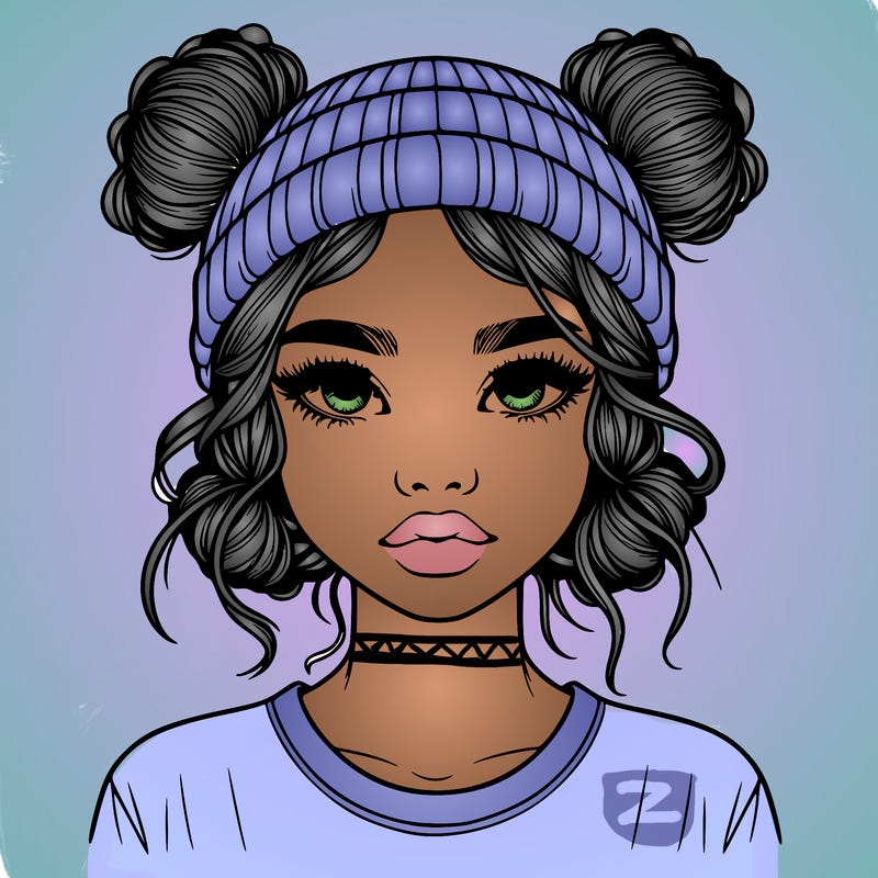 realistic girl with buns in her hair with a beanie on