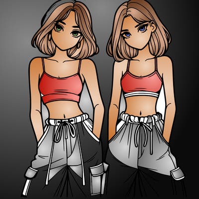 two girls with crop top with baggy pants
