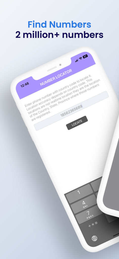 Number location tracker Finder - Interface of the Number Locator app showing how to enter a phone number to find its location