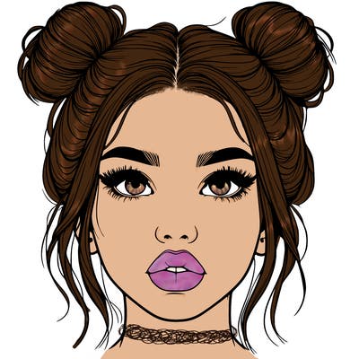 realistic girl with two buns on her hair and lips