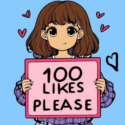 a girl holding a sign saying 100 likes please