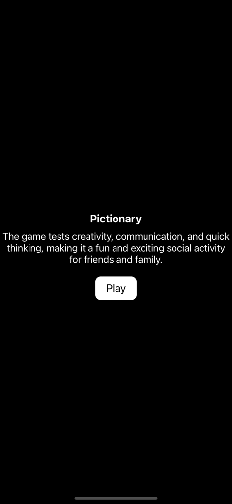 Pictionary Lite - Pictionary Lite app start screen with a play button and social activity description