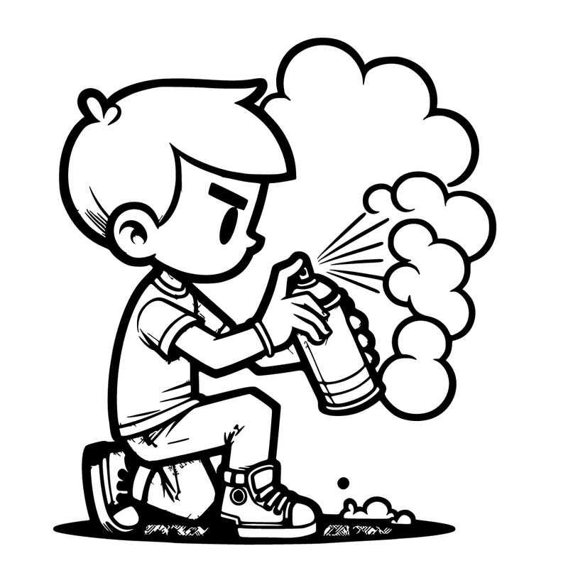 a boy spray  painting