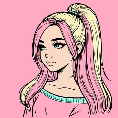 realistic girl with a high ponytail