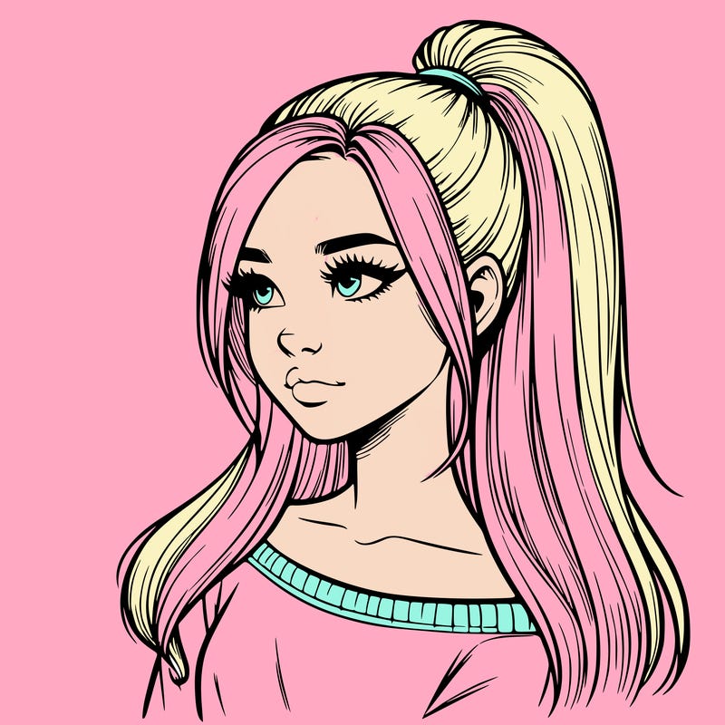realistic girl with a high ponytail